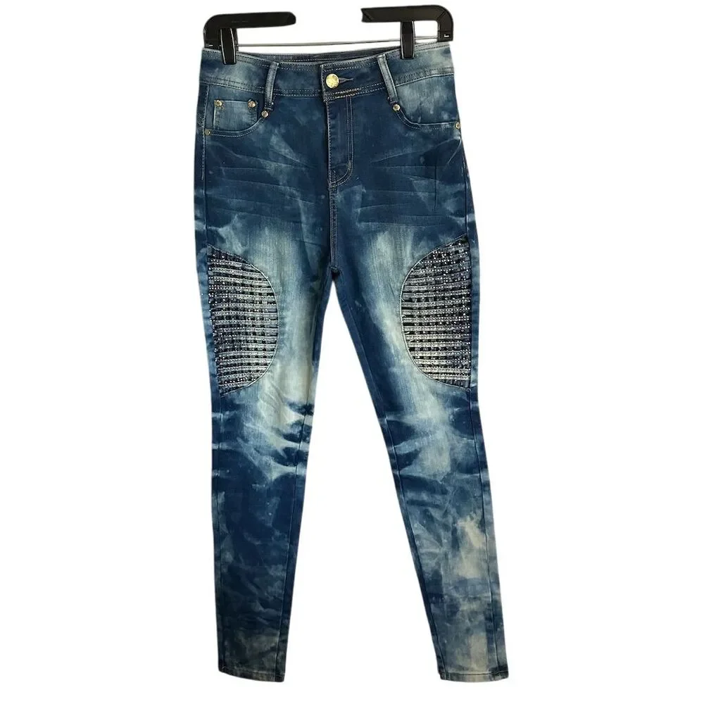 Salvaje Evolution Women's embellished space/Art‎ Acid Wash Denim jeans Size 9